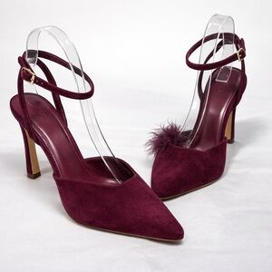 Forever 21 Burgundy Suede Pointed Toe Ankle Strap Heels – Elegant Stiletto Pumps